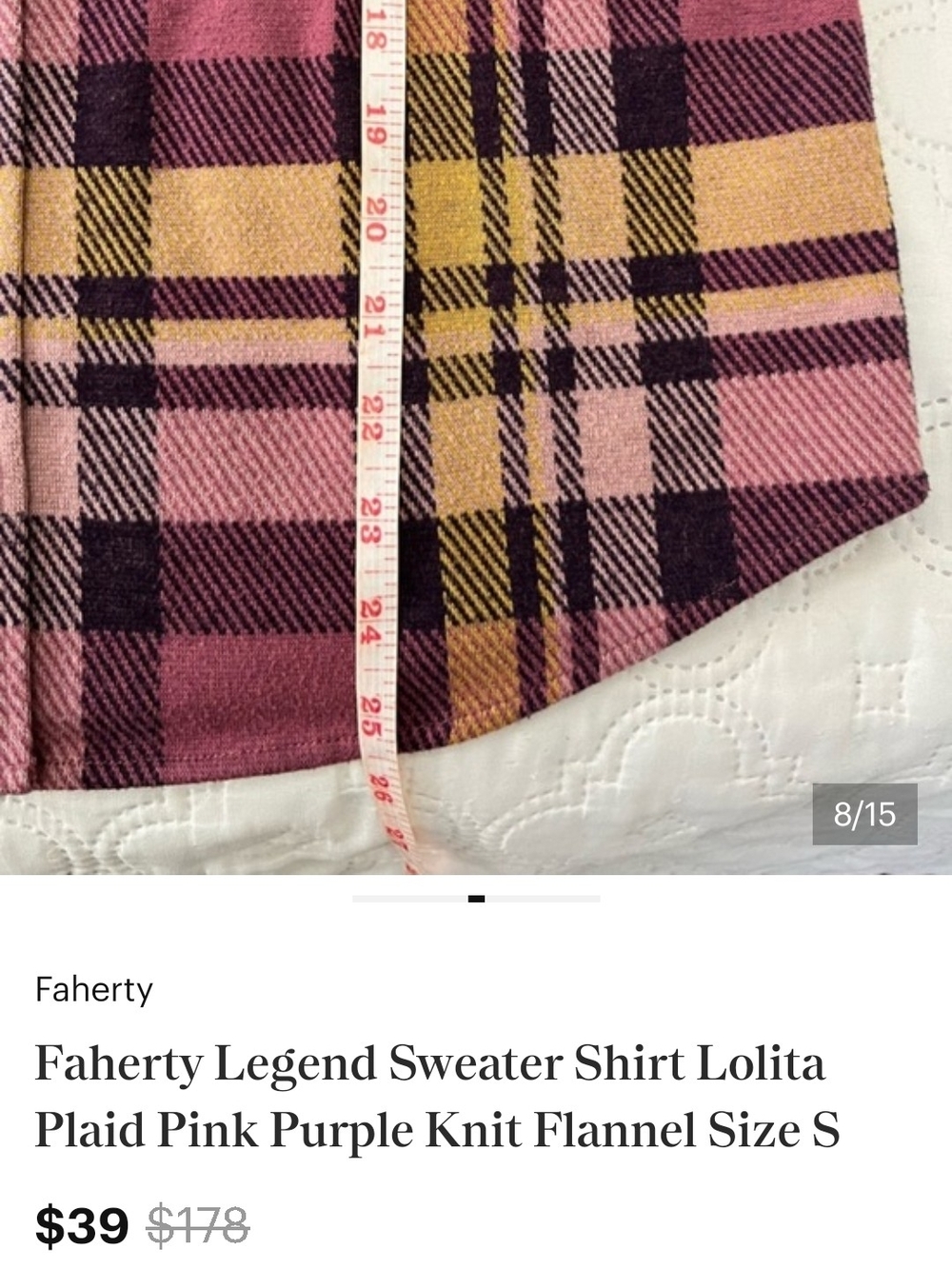 $178 Faherty Legend Sweater Shirt Lolita Plaid Knit Flannel size S - Picture 3 of 3